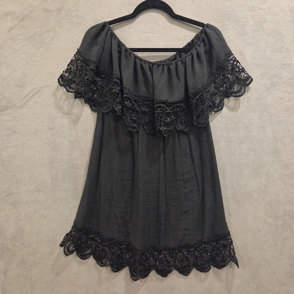 The Unbranded Brand Dresses & Skirts - Boho Crochet Lace Trim Off-Shoulder Dress Women's One Size Peasant Hippie
